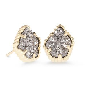 New Kendra Scott Tessa Gold Tone Platinum Drusy Stud Earrings
